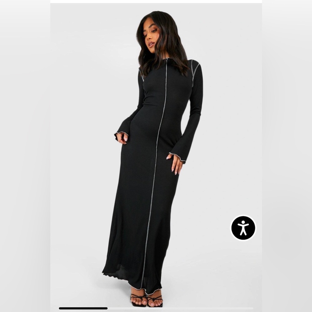 NWT Boohoo Petite Ribbed Dress Black Sz 12 US